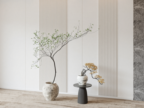  新中式盆栽su模型 