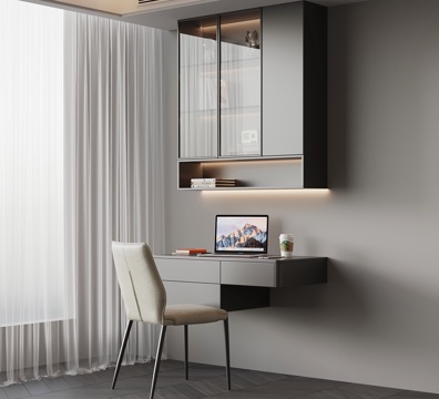 现代书桌椅 壁挂式书柜su模型