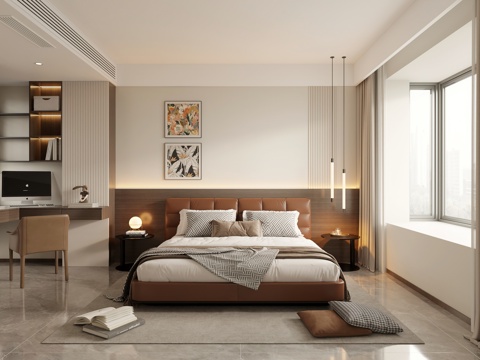  现代卧室 书桌3d模型 