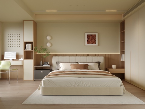  现代卧室 双人床 床头柜3d模型 