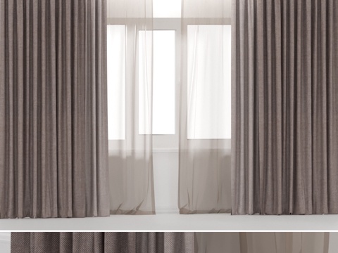 双色棕色窗帘配棕色薄纱3d模型 