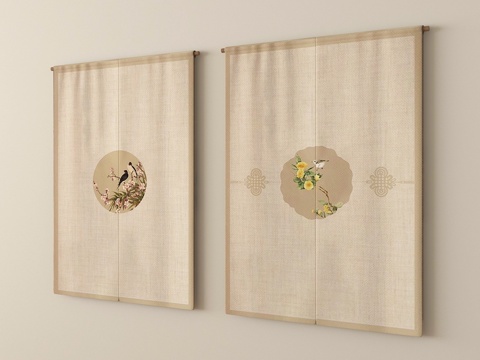  新中式窗帘 门帘 布帘3d模型 