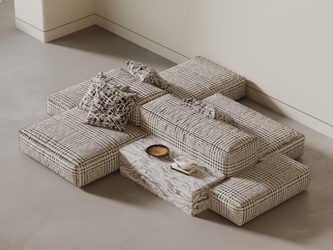 现代多人沙发 布艺休闲沙发su模型