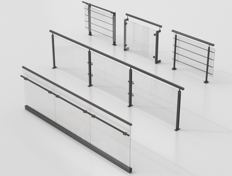 现代围栏护栏 玻璃栏杆 护栏 扶手 阳台护栏su模型