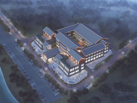 新中式度假酒店 酒店建筑  酒店民宿su模型