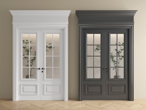  法式双开门 玻璃门 平开门su模型 