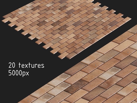  铺路石板. 20种纹理. 红色3d模型 