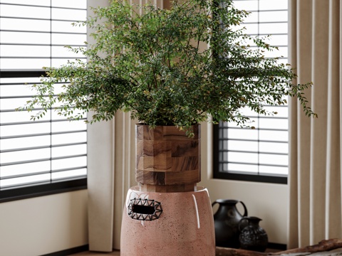  中古风盆栽盆景 植物 绿植 花盆su模型 