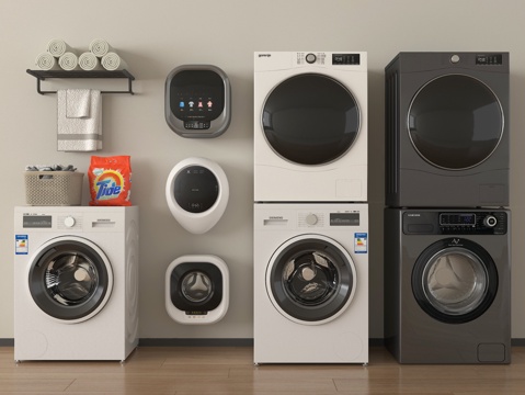  现代洗衣机 烘干机 壁挂式洗衣机 卫浴小件3d模型 