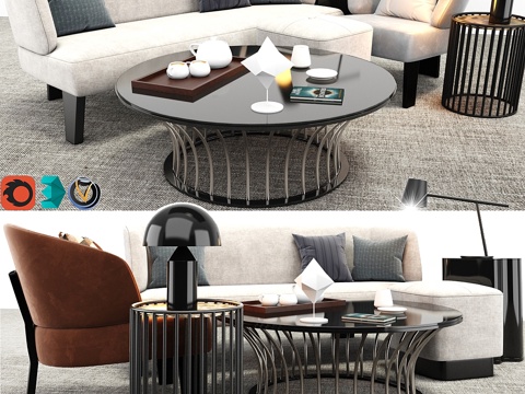  Minotti Creed 沙发与扶手椅套装3d模型 
