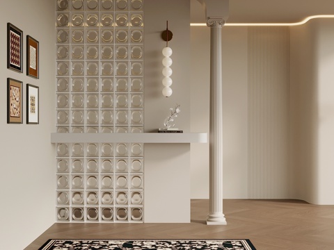  法式奶油风玄关 玄关隔断su模型 