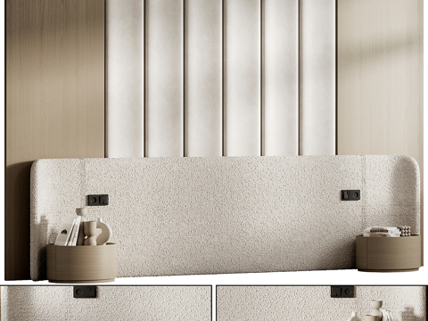  新中式床头背景墙3d模型 