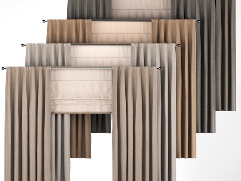  五幅棕色窗帘套装3d模型 