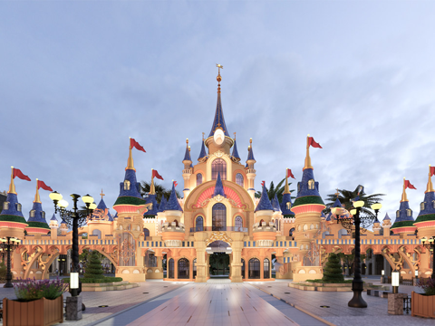  欧式迪士尼游乐园 游乐城su模型 