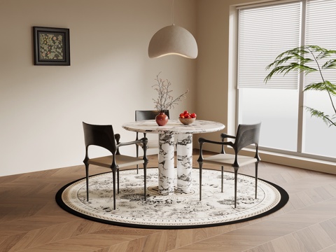 法式复古风餐桌椅 圆形餐桌椅su模型