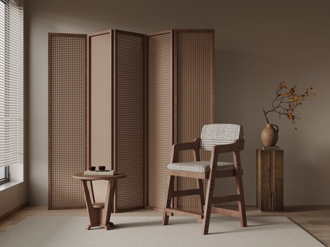 中古风休闲椅 餐椅su模型