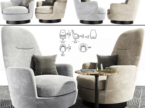  Minotti Jacques扶手椅配茶几3d模型 