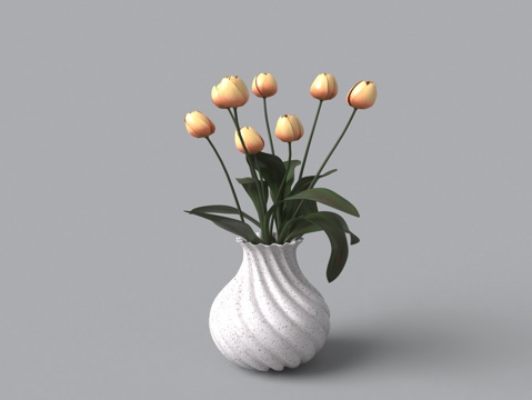  现代白瓷花瓶黄色玫瑰3d模型 