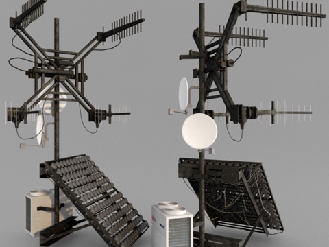  卫星天线，收音机3d模型 