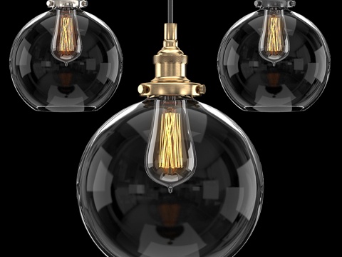  20世纪工厂灯丝透明玻璃咖啡厅吊灯3d模型 