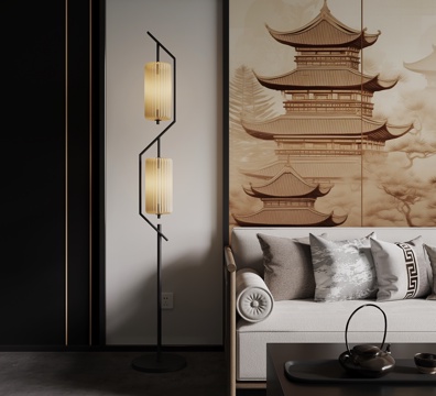  新中式落地灯su模型 