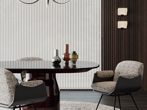 minotti 现代餐桌椅  意式餐厅 圆桌餐厅 圆形餐桌椅su模型su模型