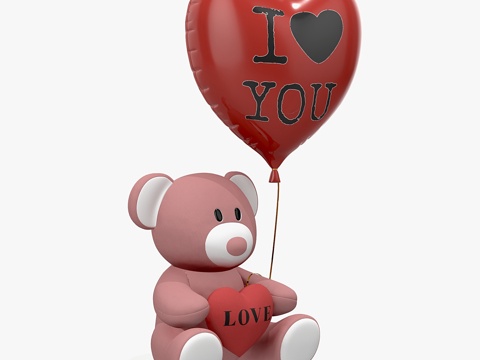  心形气球泰迪熊毛绒玩具3d模型 