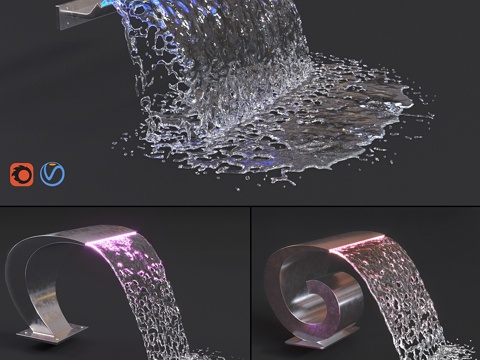  瀑布眼镜蛇与蜗牛及宽幅瀑布3d模型 