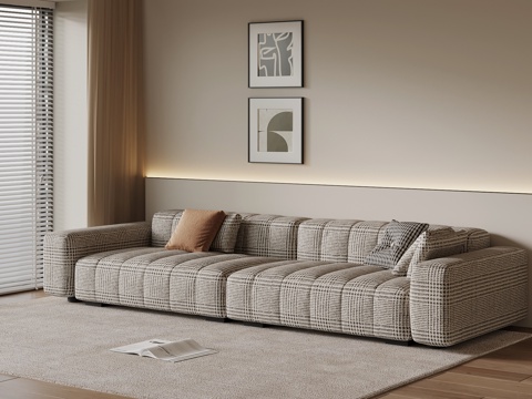 现代多人沙发 布艺休闲沙发su模型