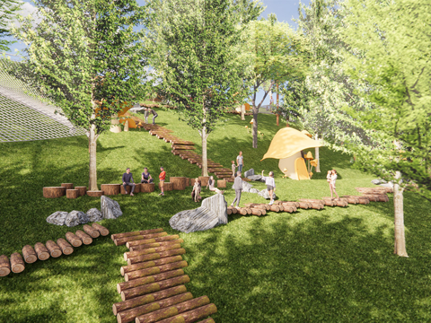  现代儿童游乐区 木质儿童乐园su模型 