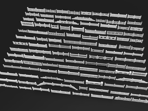  中式石栏杆 石材栏杆 石护栏 户外围栏 围挡 石扶手3d模型 