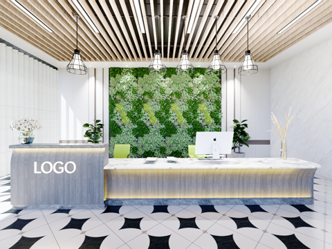  0047现代简约办公室前台接待台su模型 