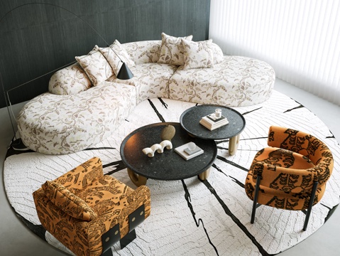 现代 意式 弧形沙发茶几组合 沙发茶几组合 弧形沙发 双人沙su模型