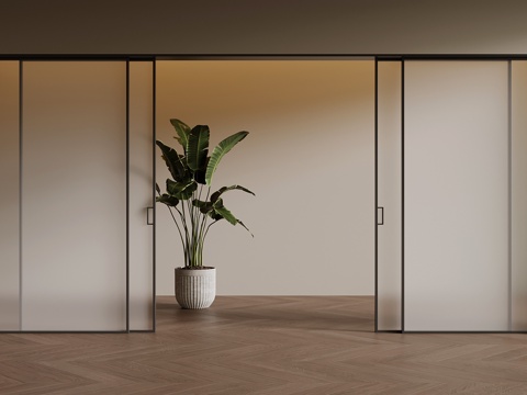 现代推拉门 玻璃门su模型