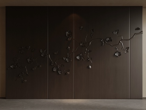 新中式背景墙su模型