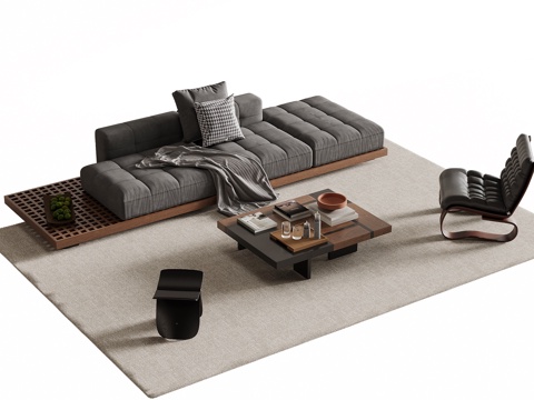 中古风沙发茶几组合su模型