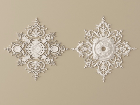 法式雕花 灯盘 石膏构件su模型