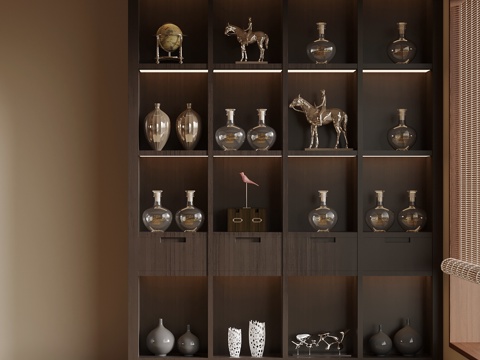 新中式置物柜 装饰柜su模型