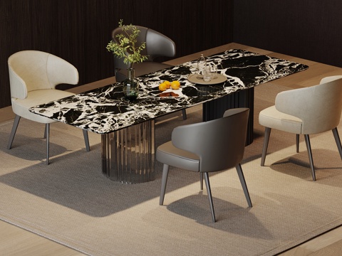 现代意式餐桌椅 条形餐桌su模型