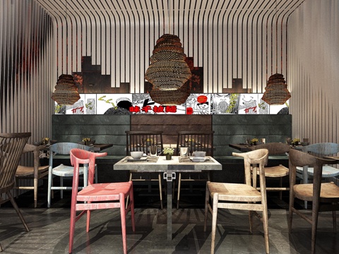 面馆  最新全套施工图 效果图合集cad施工图