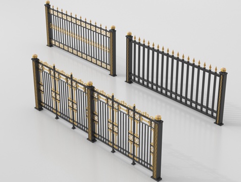 欧式围栏护栏 铁艺栏杆 扶手su模型