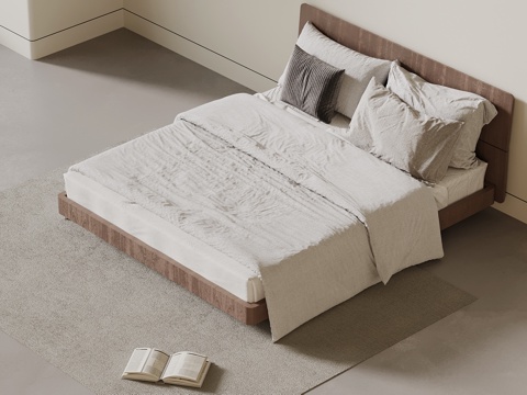  中古风双人床3d模型 