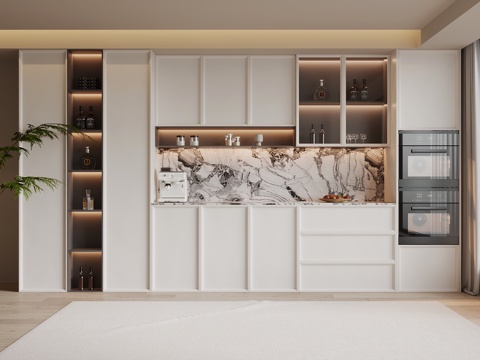 法式复古风酒柜 餐边柜su模型