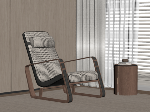  现代中古风躺椅 沙发椅su模型 