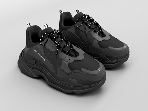  Balenciaga Triple S 黑色款3d模型 