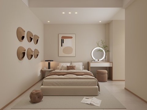  极简卧室 公寓卧室 梳妆台3d模型 