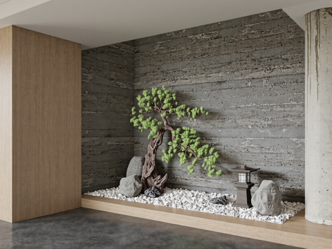  中式室内景观造景旱景su模型 