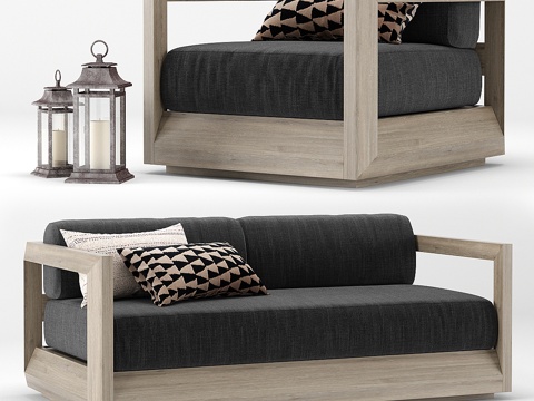  RH户外帕洛玛柚木沙发3d模型 