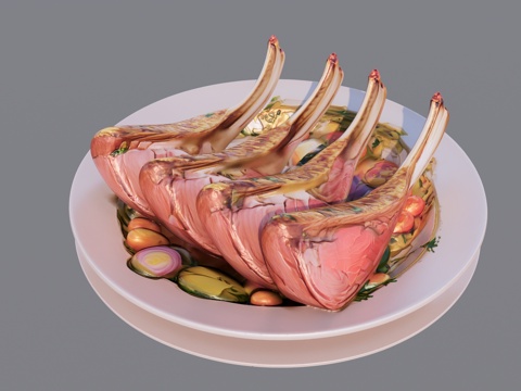 一盘美味的烤羊排su模型