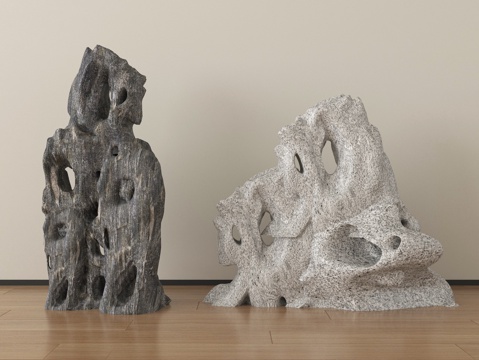 新中式太湖石摆件 景观石 雕塑摆件su模型